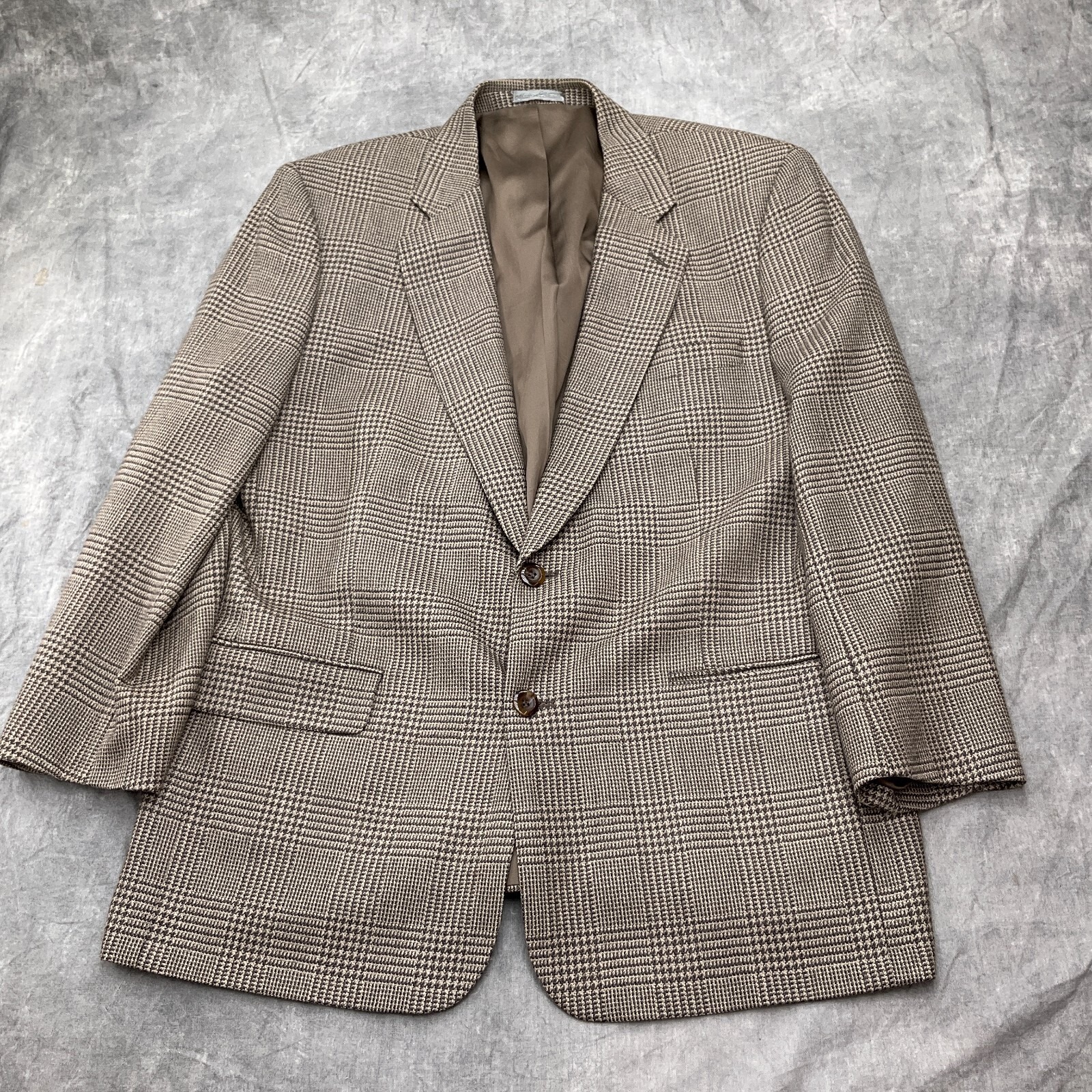 Botany 500 Blazer Men 44r Tan Beige Brown Houndstooth Windowpane Plaid Wool